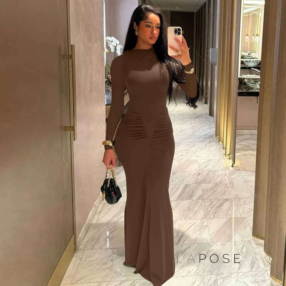Mildred Pleated Long Sleeve Dress [PQCXAL5G]