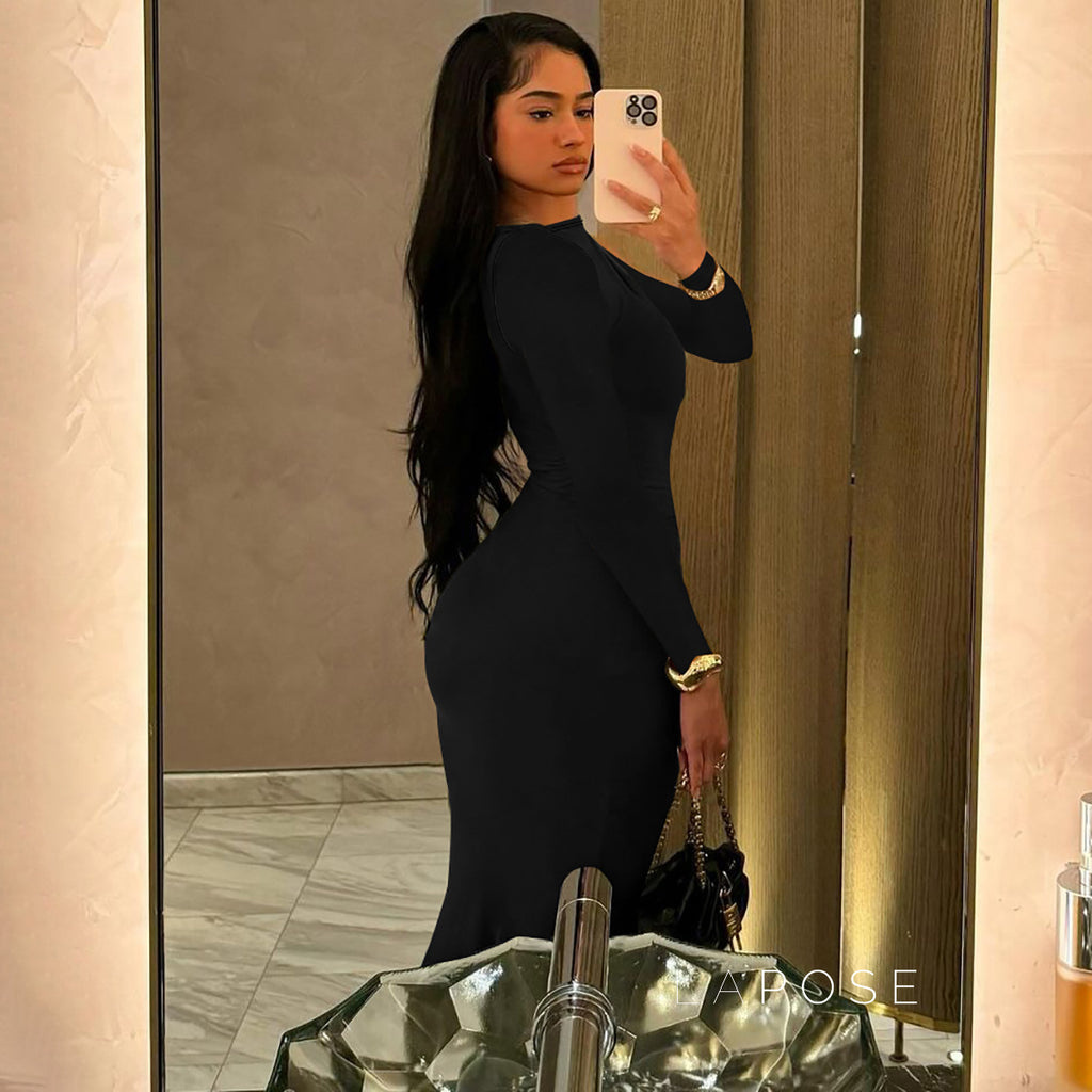 Mildred Pleated Long Sleeve Dress [I5QQU24P]