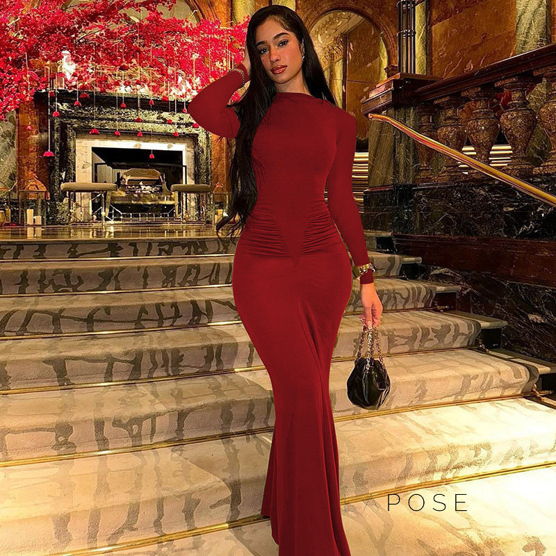 Mildred Pleated Long Sleeve Dress [PRJ1X7QN]