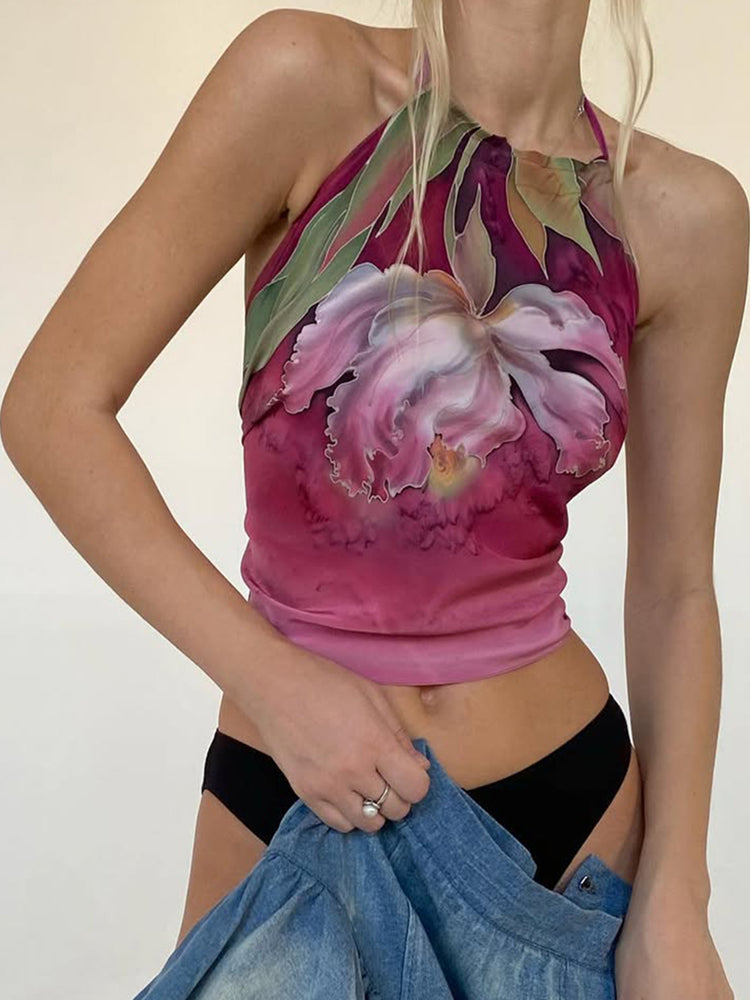 Mileena Smudged Floral Halter Top [7K26JWOJ]