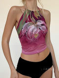 Mileena Smudged Floral Halter Top [523OGIGZ]