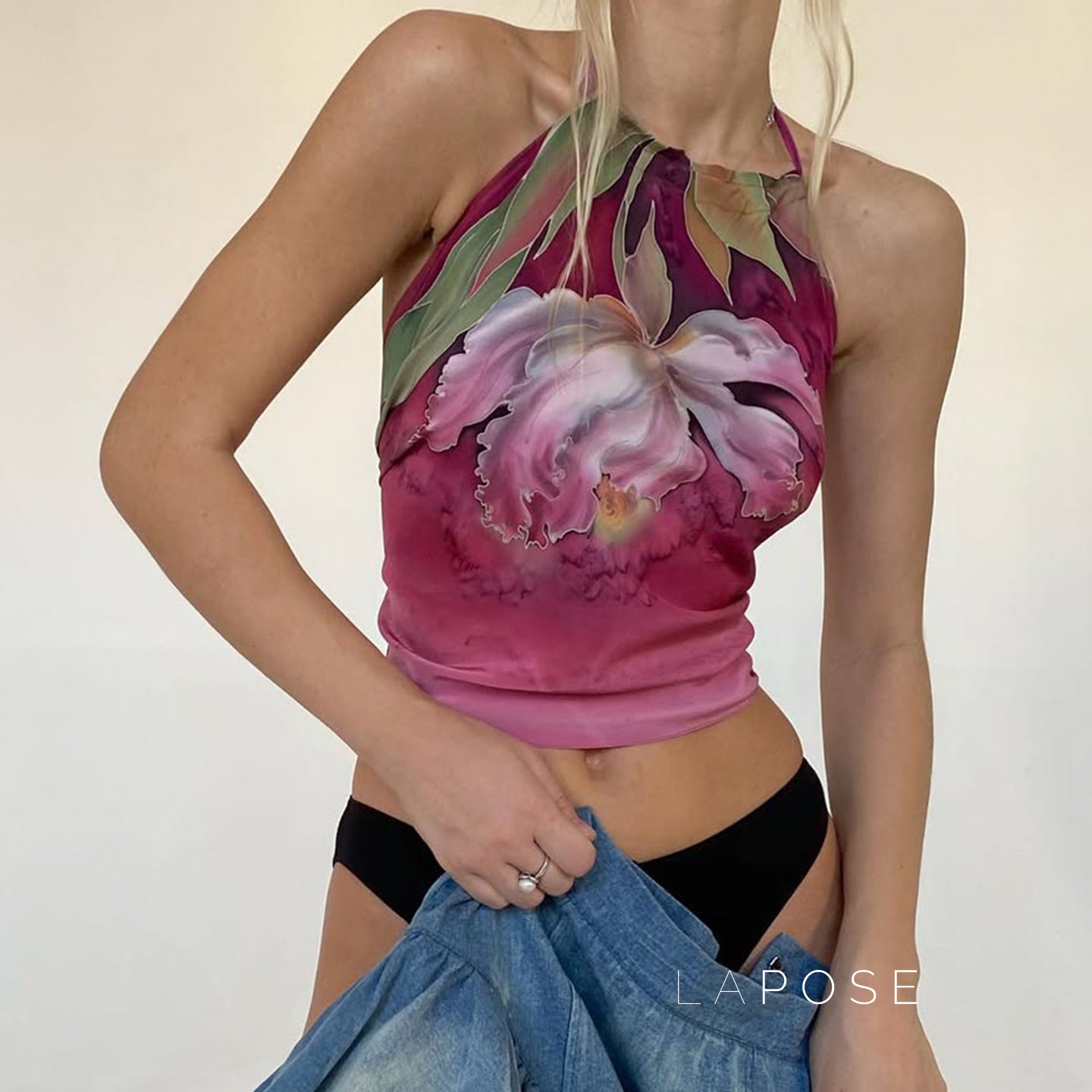 Mileena Smudged Floral Halter Top [67IXBTGT]