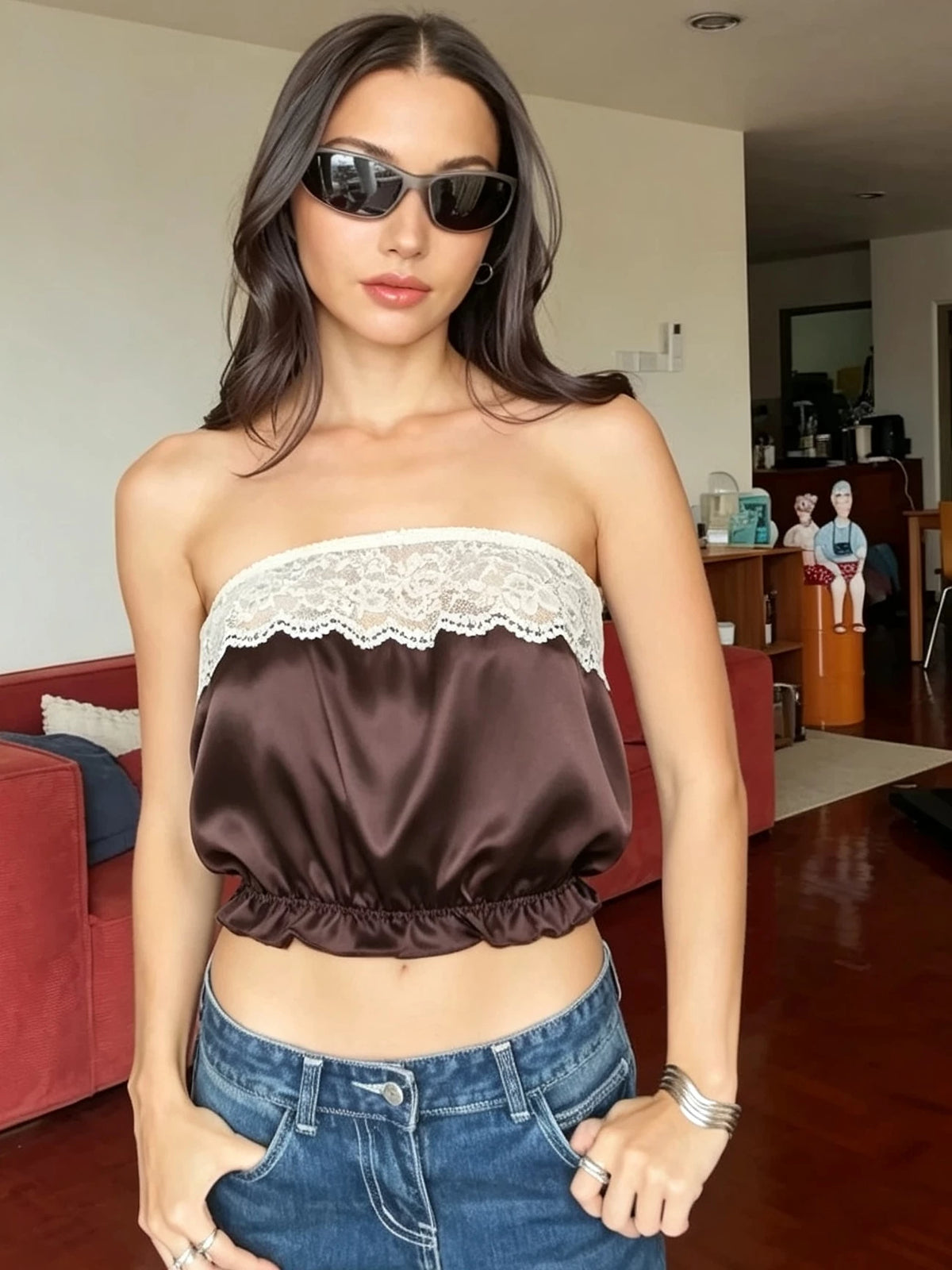 LaPose - Miliana Lace Trim Tube Top