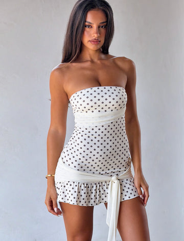 LaPose Mirabella Polka Dot Mini Dress - White Polka Dot