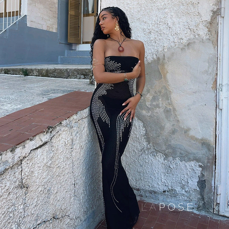 Miracle Rhinestone Slit Dress [E53IIS88]