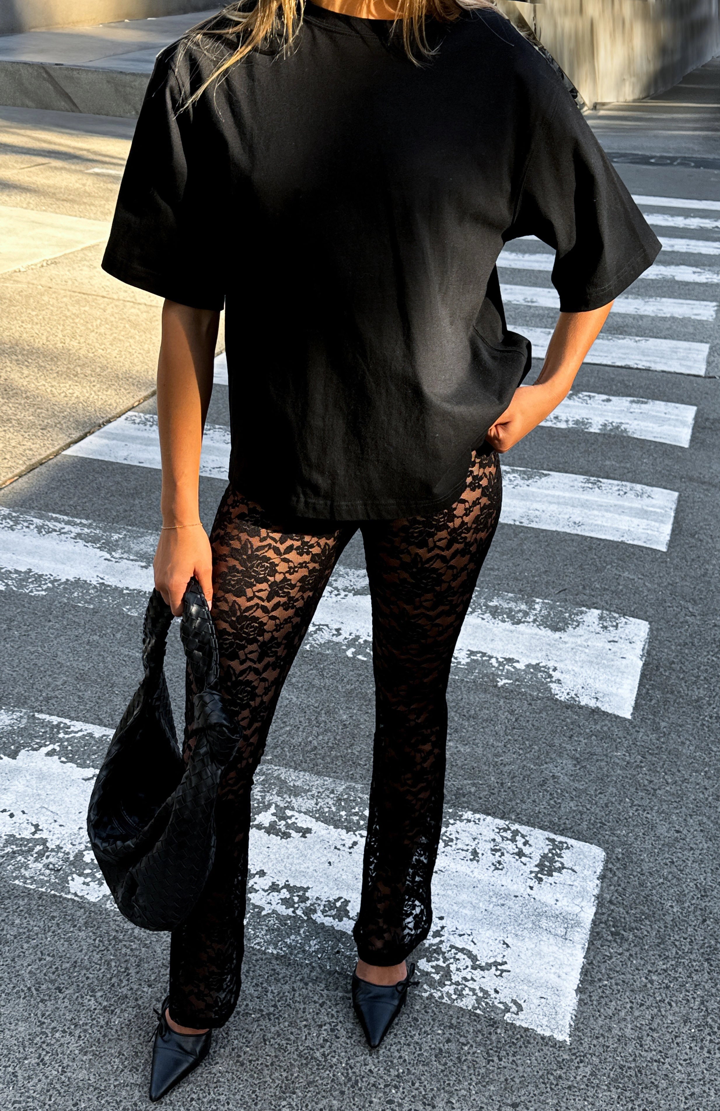 LaPose Miraya Sheer Lace Flare Pants