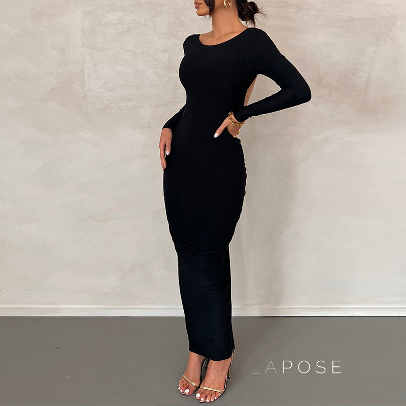 Mireille Backless Ruched Long Dress [4BPI0EVI]