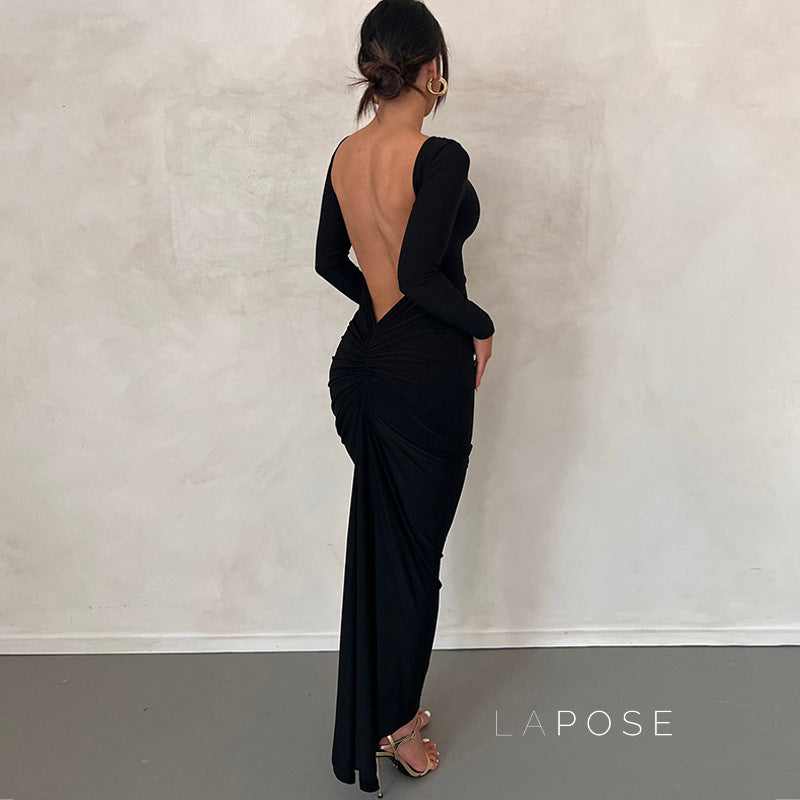 Mireille Backless Ruched Long Dress [DP4ETGKY]