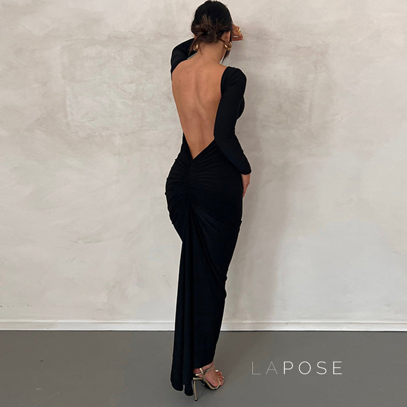 Mireille Backless Ruched Long Dress [0JY5SVWV]