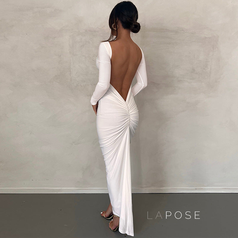 Mireille Backless Ruched Long Dress [KUH9TYIZ]