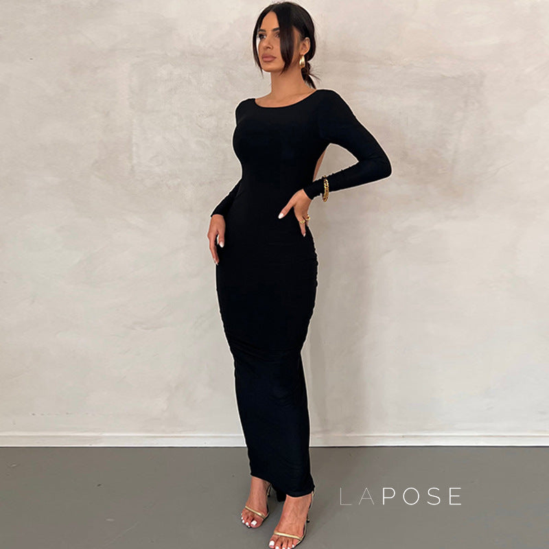 Mireille Backless Ruched Long Dress [I1IK8XXY]