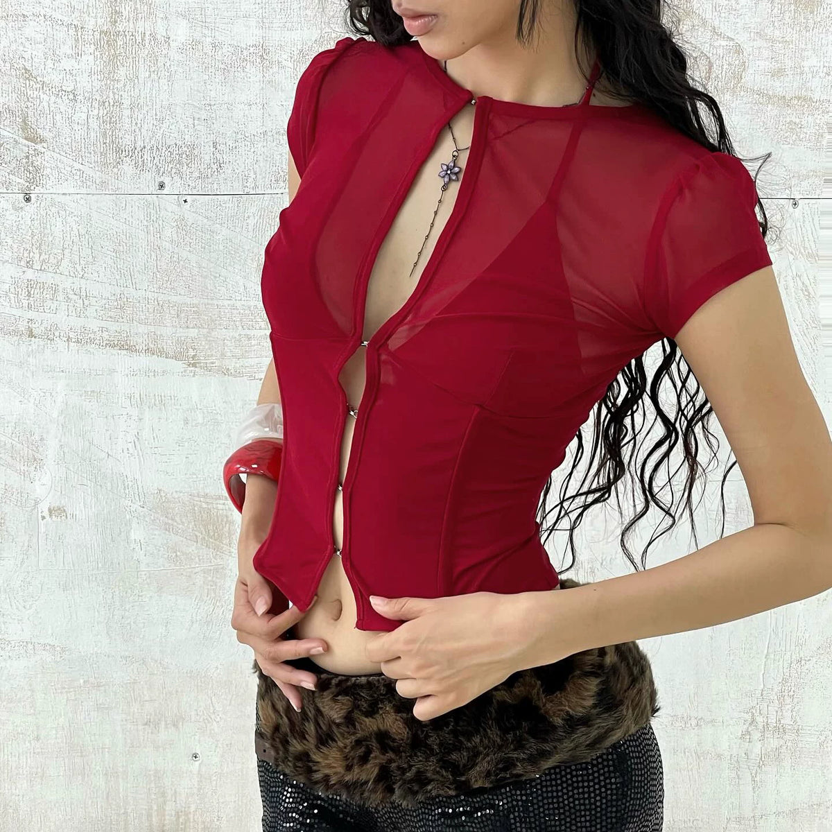 LaPose - Mirielle Mesh Cut-Out Crop Top