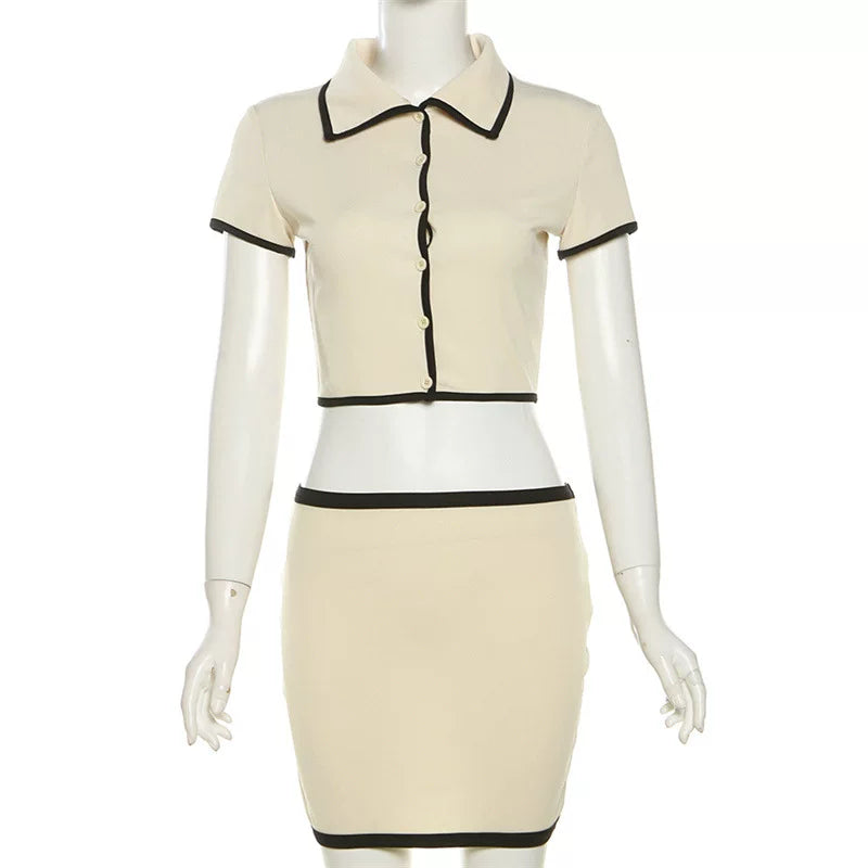 LaPose - Misa Contrast Knit Skirt Set