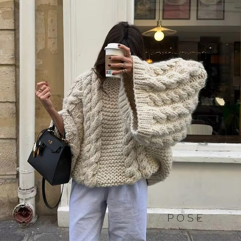 Miyanna Cable Knit Lantern Sweater [BJWDOF8R]