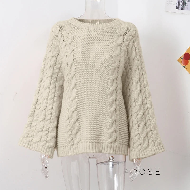 Miyanna Cable Knit Lantern Sweater [J0UCET3W]