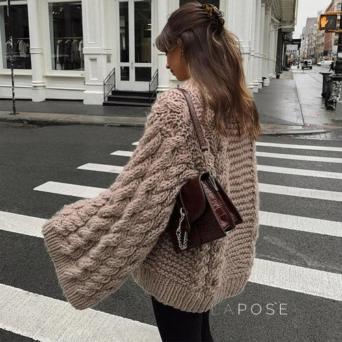 Miyanna Cable Knit Lantern Sweater [KA86ZZZB]
