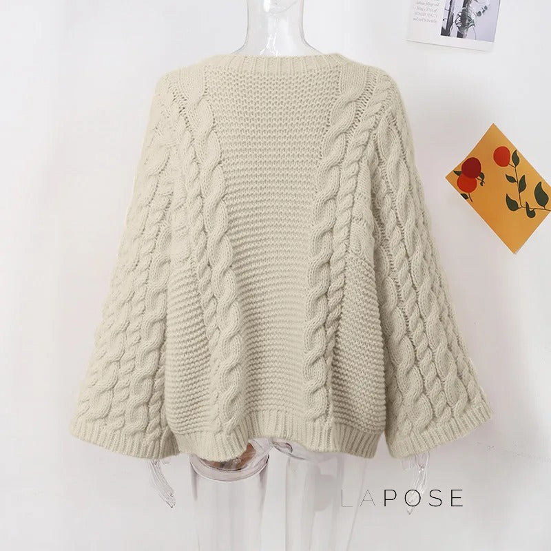 Miyanna Cable Knit Lantern Sweater [MNKDJIAA]