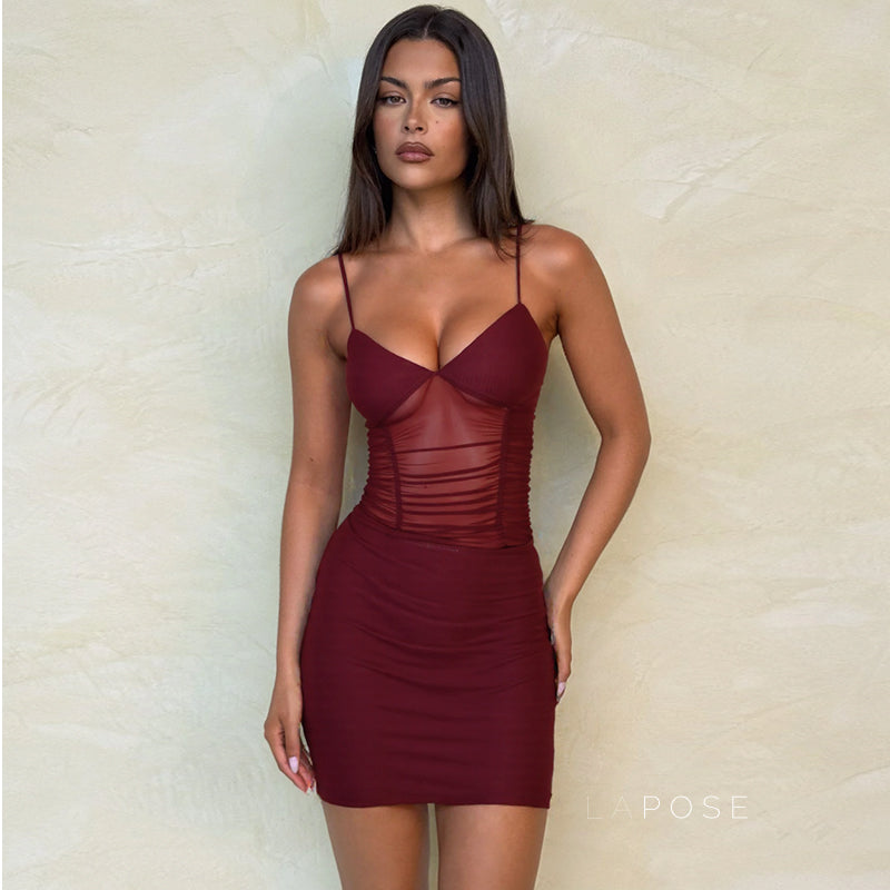 Mushka Mesh Ruched Midi Dress
