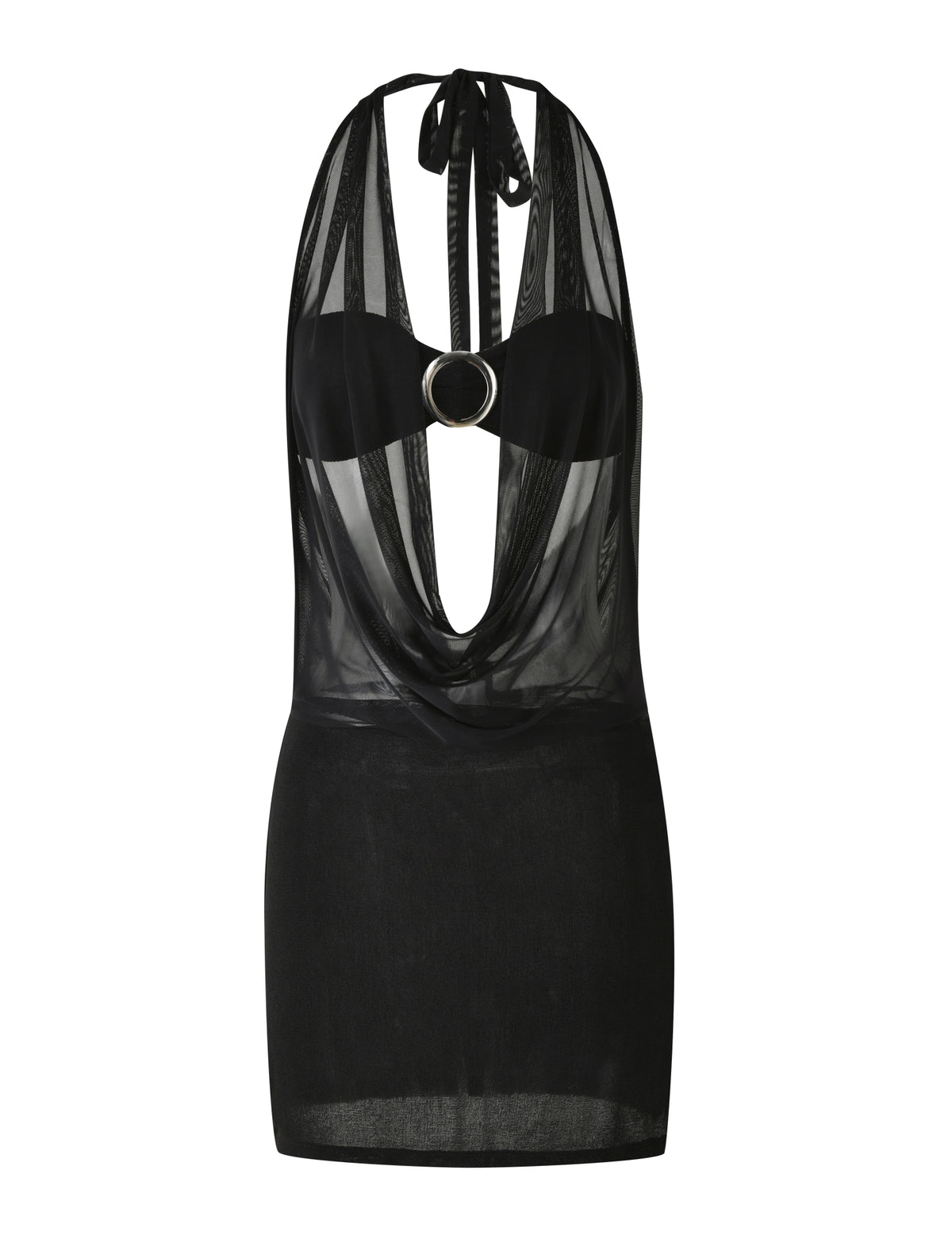 LaPose Nahomi Mesh Halter Mini Dress
