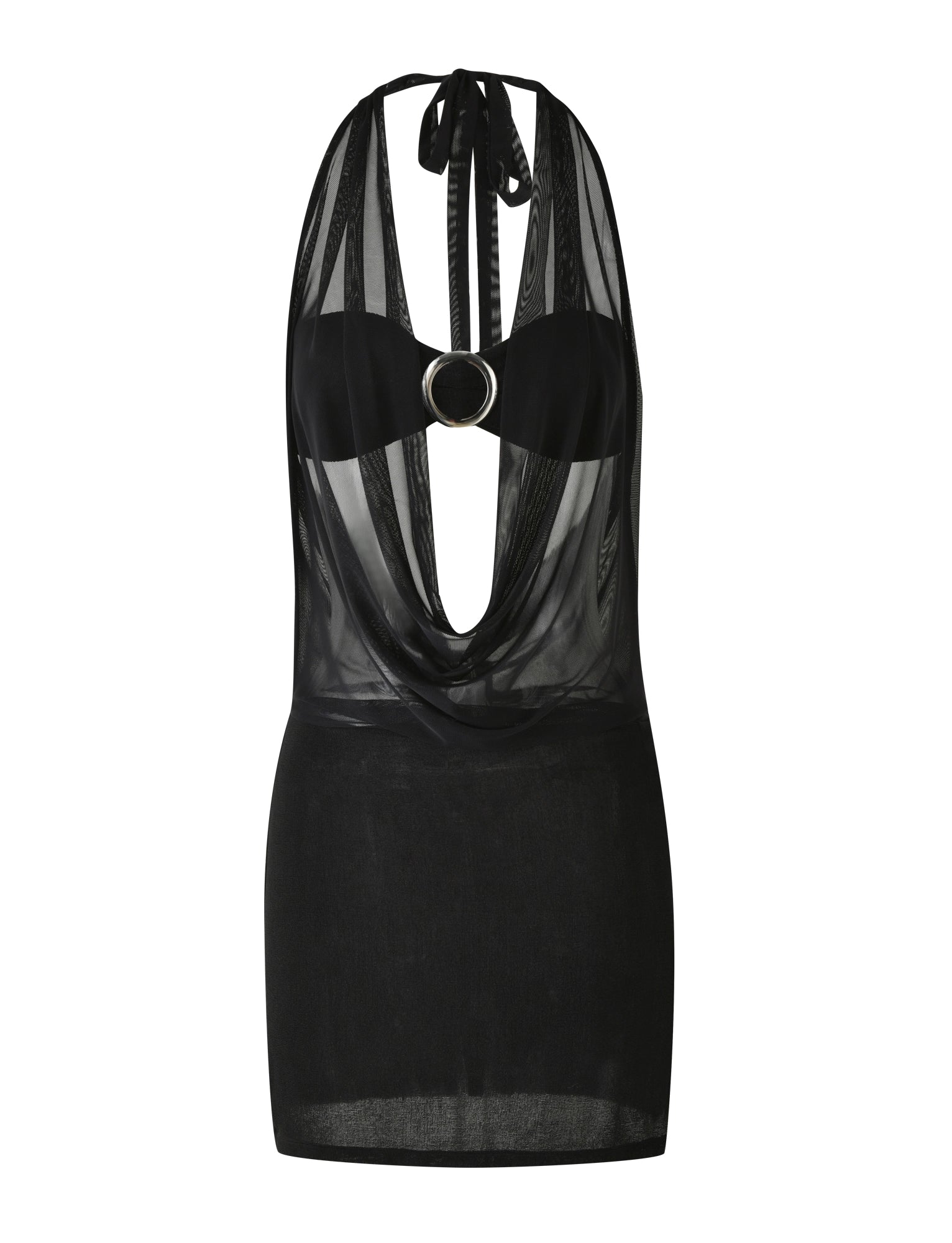 LaPose Nahomi Mesh Halter Mini Dress