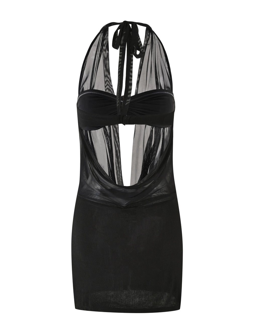 LaPose Nahomi Mesh Halter Mini Dress