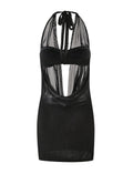 LaPose Nahomi Mesh Halter Mini Dress
