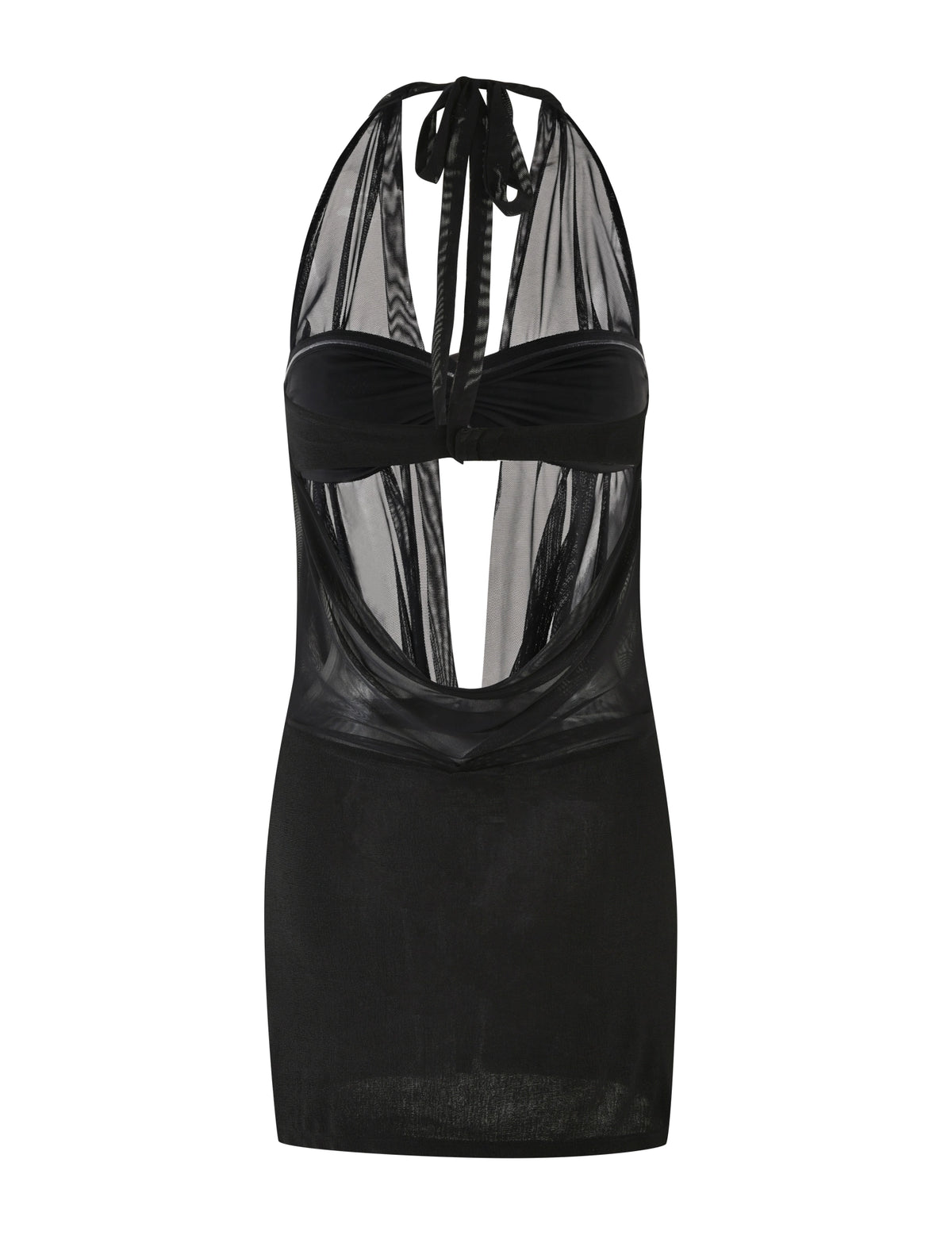 LaPose Nahomi Mesh Halter Mini Dress