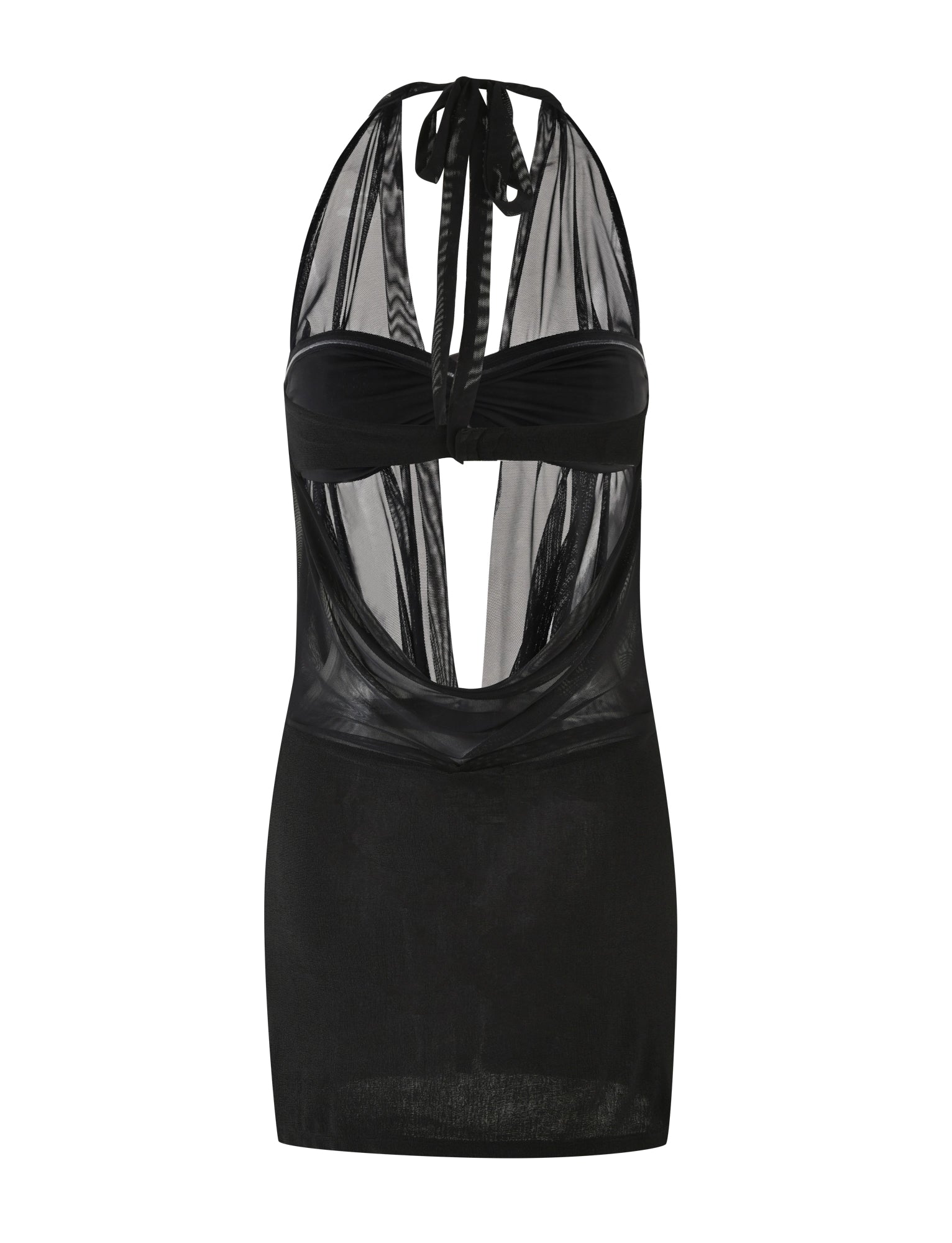 LaPose Nahomi Mesh Halter Mini Dress