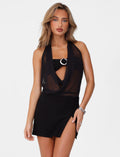 LaPose Nahomi Mesh Halter Mini Dress