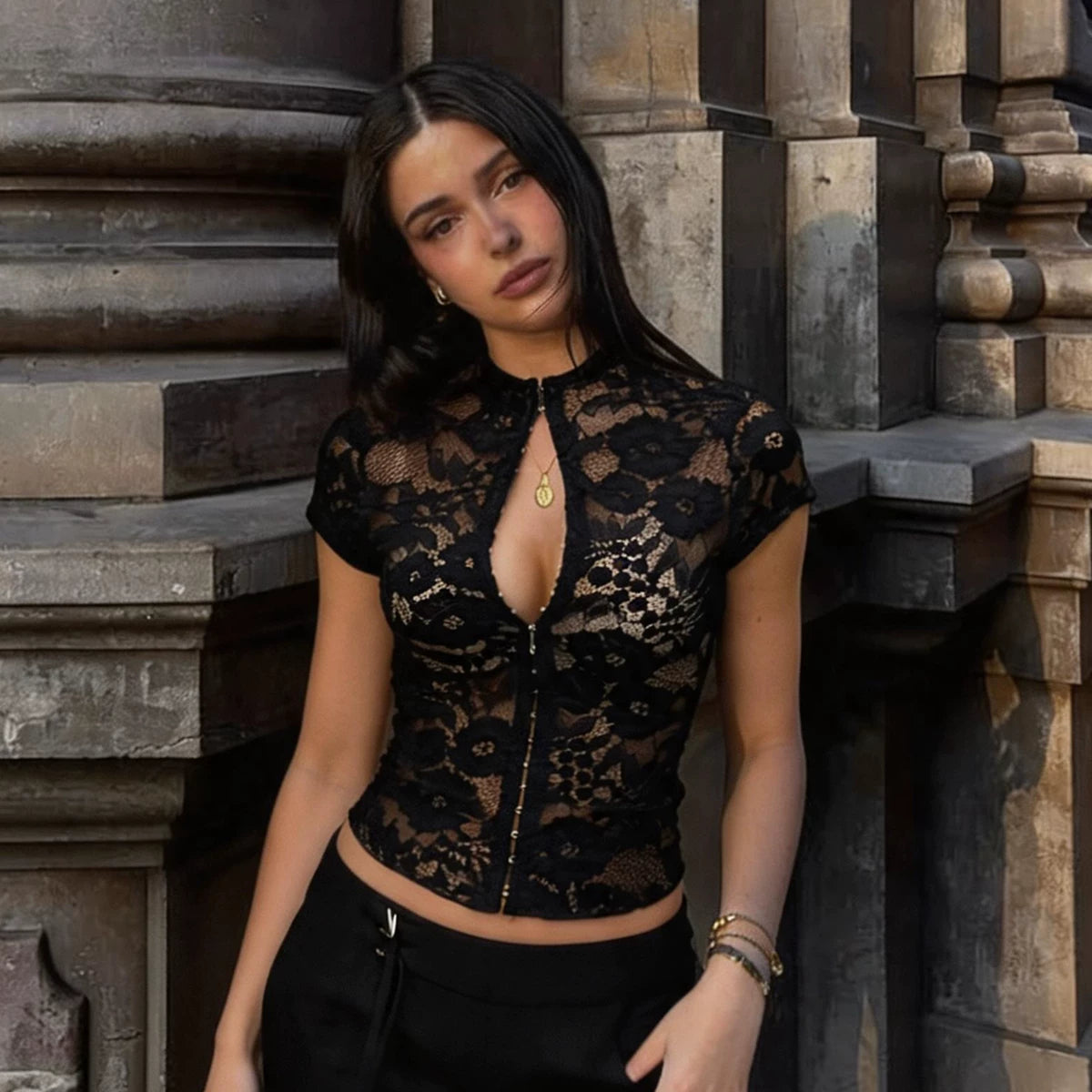 LaPose - Nainika Lace Hook-and-Eye Top