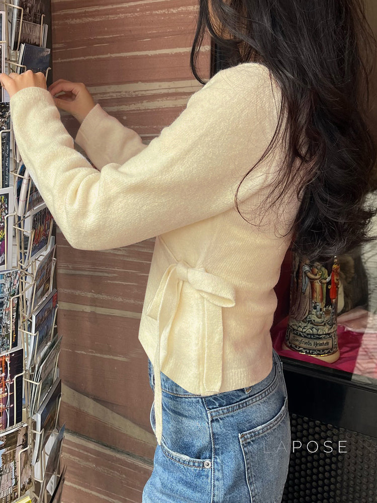 Nalayah V-Neck Tie Knit Top [MB1YC7YG]