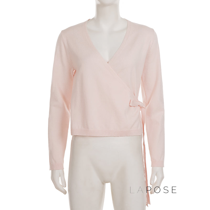 Nalayah V-Neck Tie Knit Top [69J8EYS1]