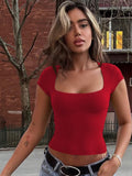 Nasra Flutter Sleeve Crop Top [VUIDQVL5]