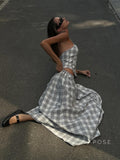 Nasra Halter Plaid Skirt Set [KMZQGLXG]