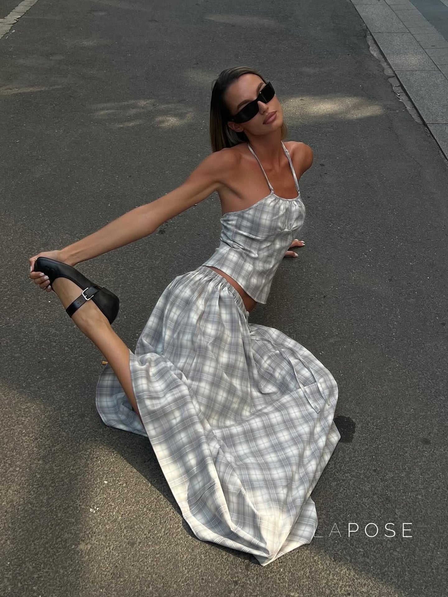 Nasra Halter Plaid Skirt Set [F2UB11I2]