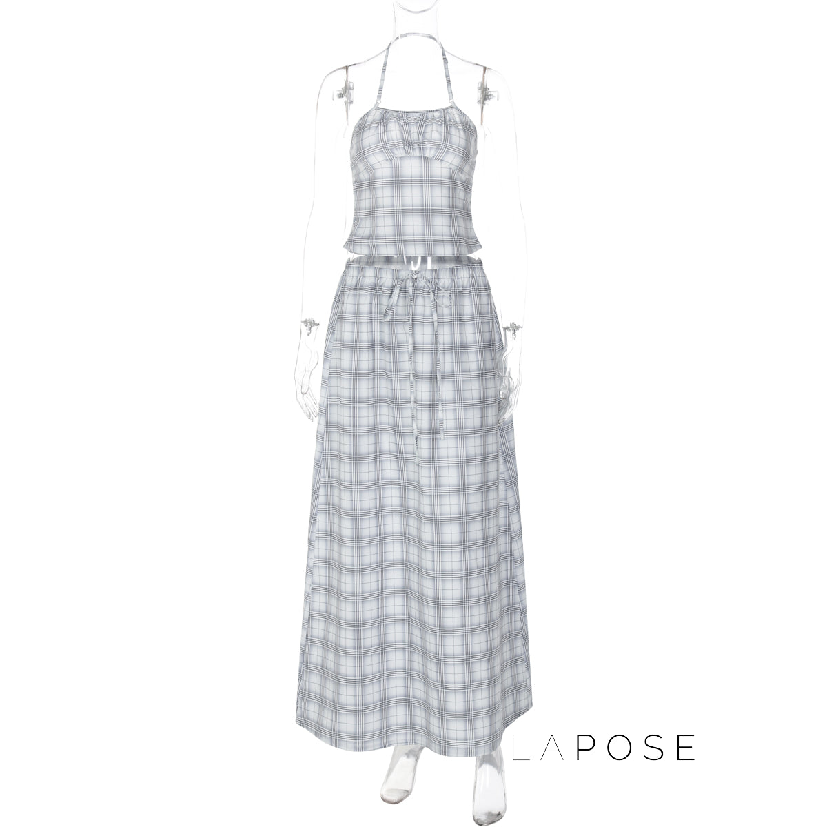 Nasra Halter Plaid Skirt Set [1ECD4HEK]