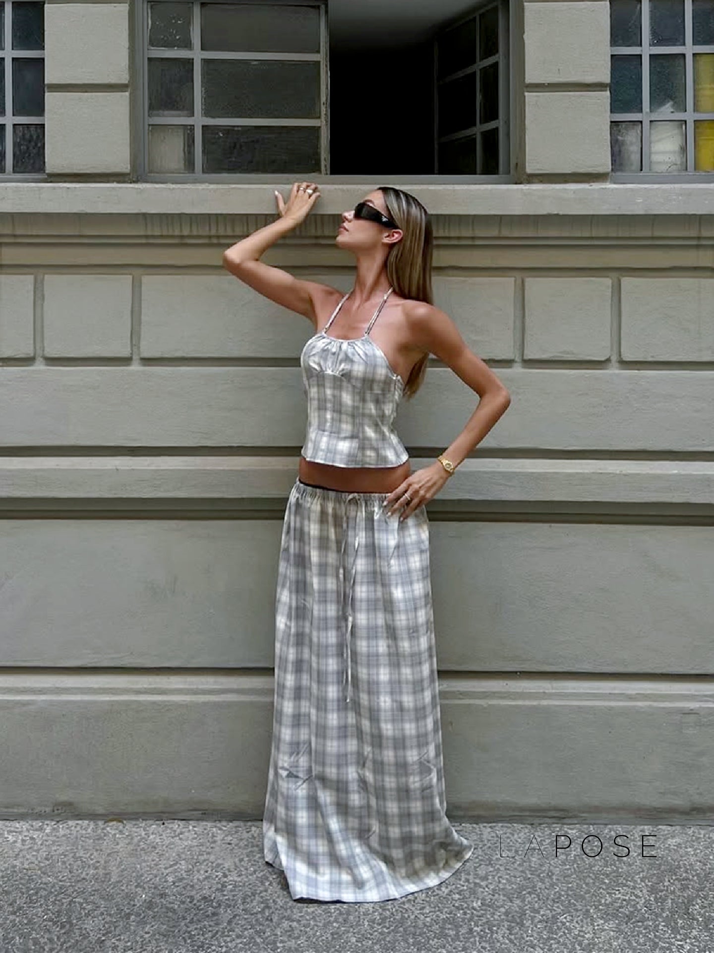 Nasra Halter Plaid Skirt Set [ZR5Q1WIM]