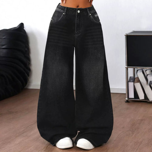 LaPose - Natalia Vintage Wash Wide Leg Jeans - Black Color