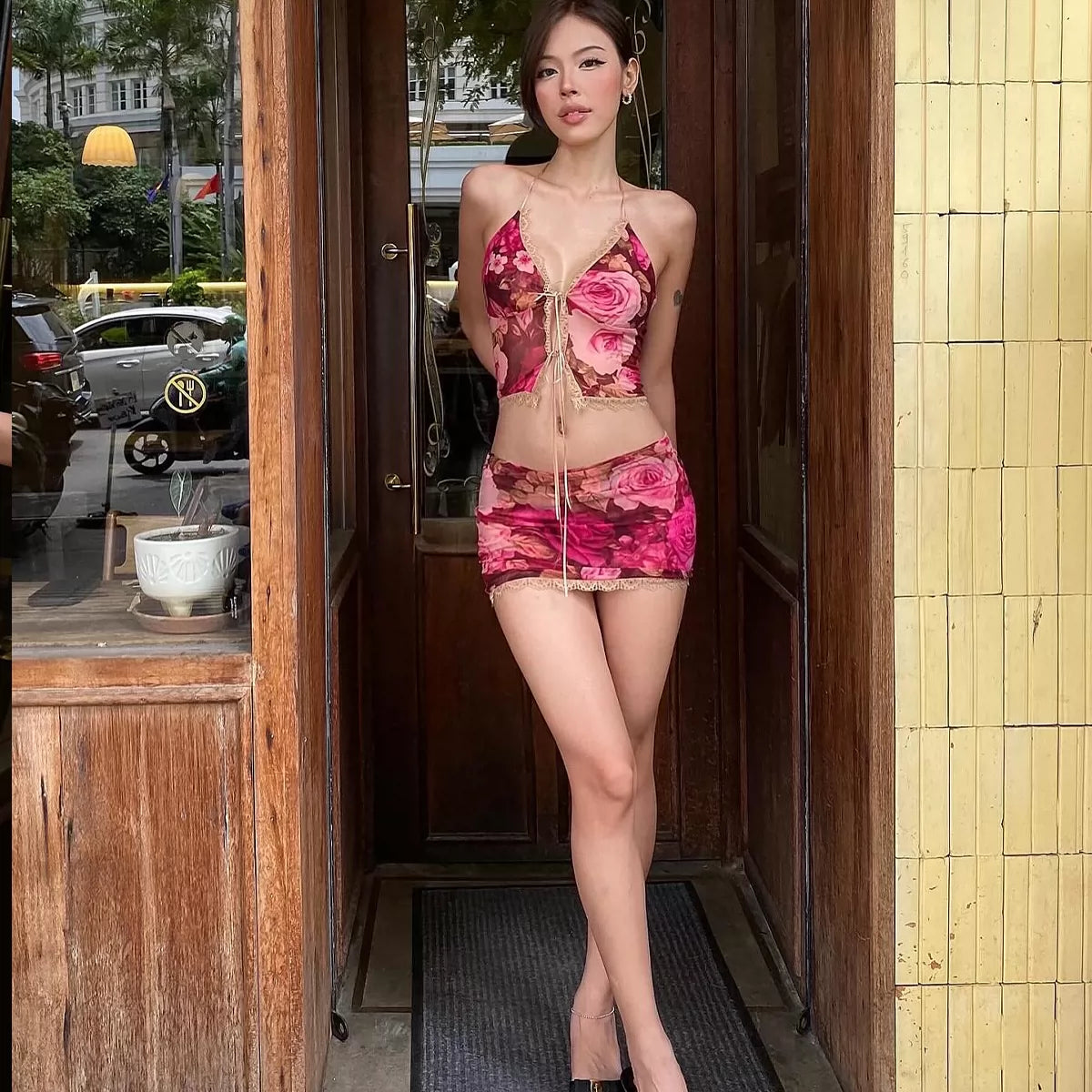 LaPose - Nava Floral Lace Mini Skirt Set
