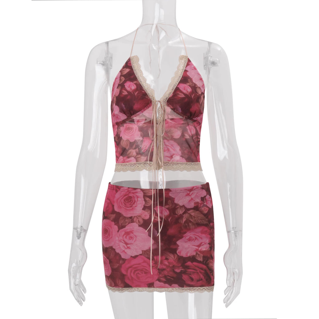 LaPose - Nava Floral Lace Mini Skirt Set