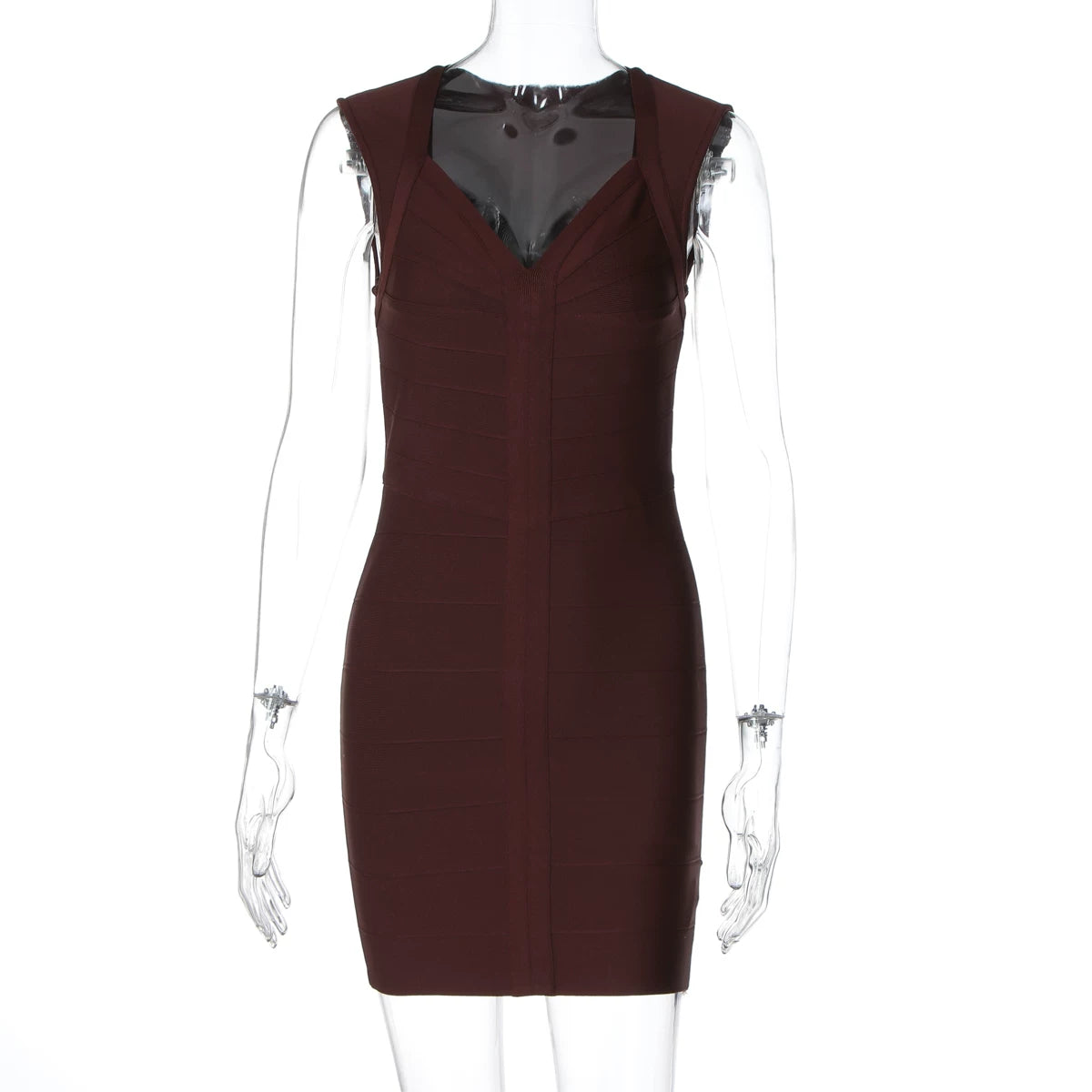 LaPose - Nayah V-Neck Bandage Mini Dress - Brown Color