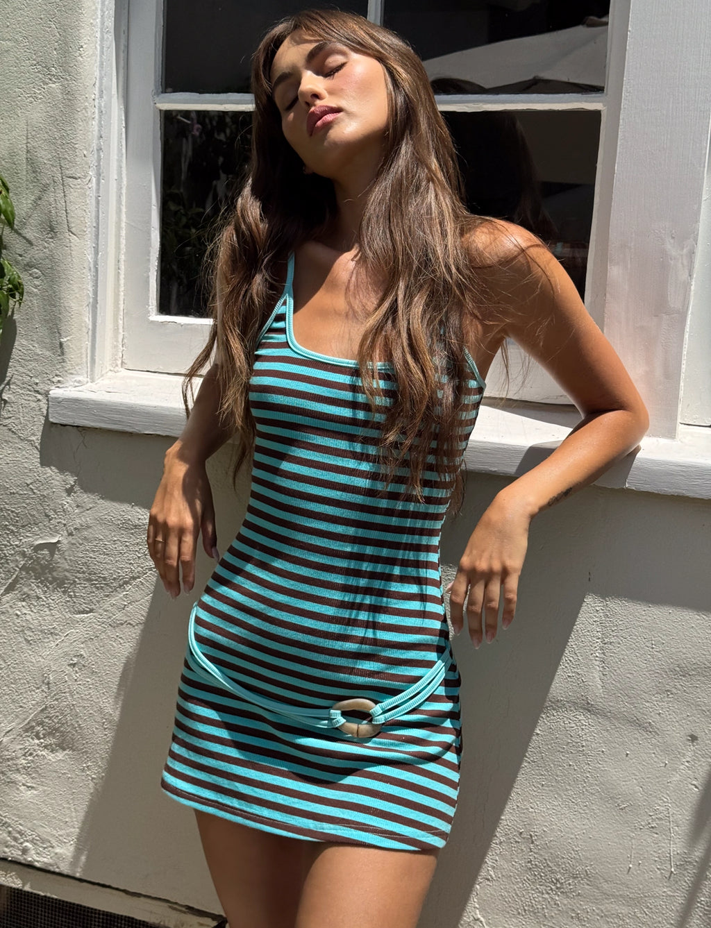 LaPose Neha Ribbed Striped Mini Dress - Blue Stripe
