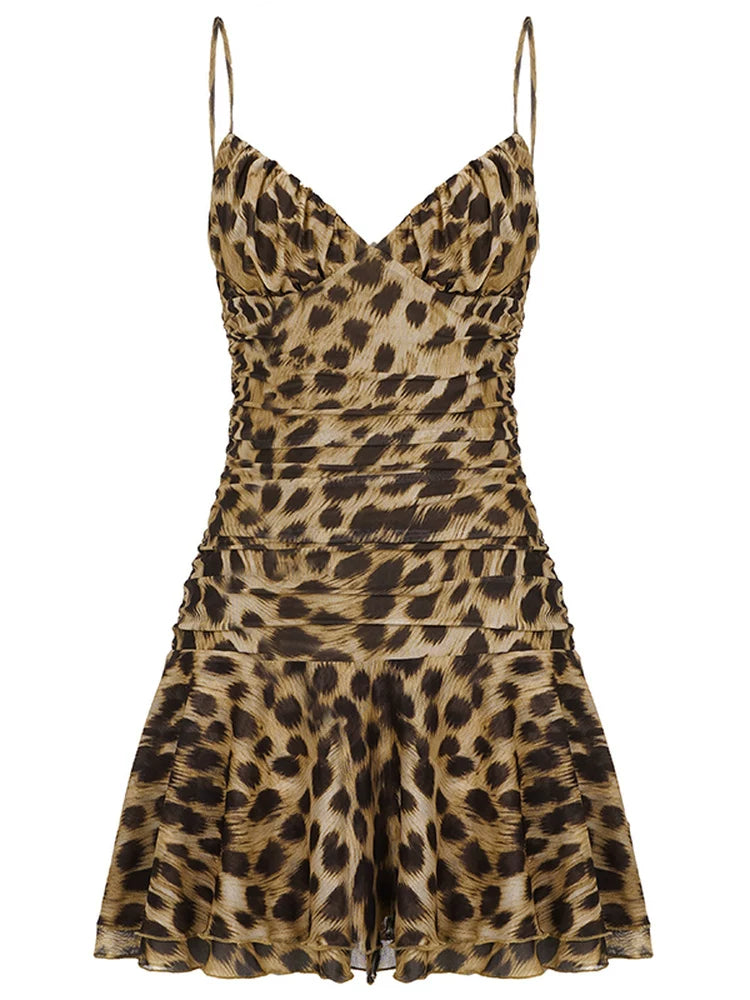 LaPose - Nicole Leopard Print Ruched Mini Dress