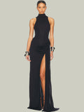 Nikole Mock Neck Ruched Maxi Dress [3OL1ARCU]