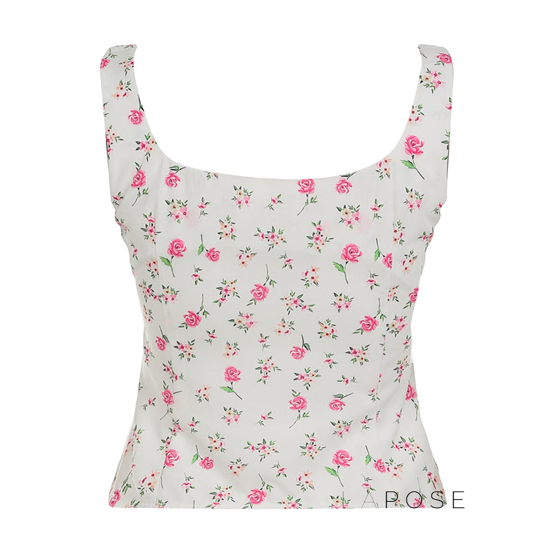 Niomi Floral Lace-Up Camisole [MRIC63R2]