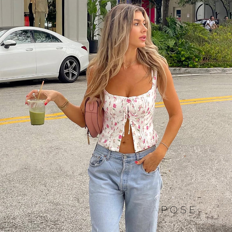 Niomi Floral Lace-Up Camisole [A9GU7W21]