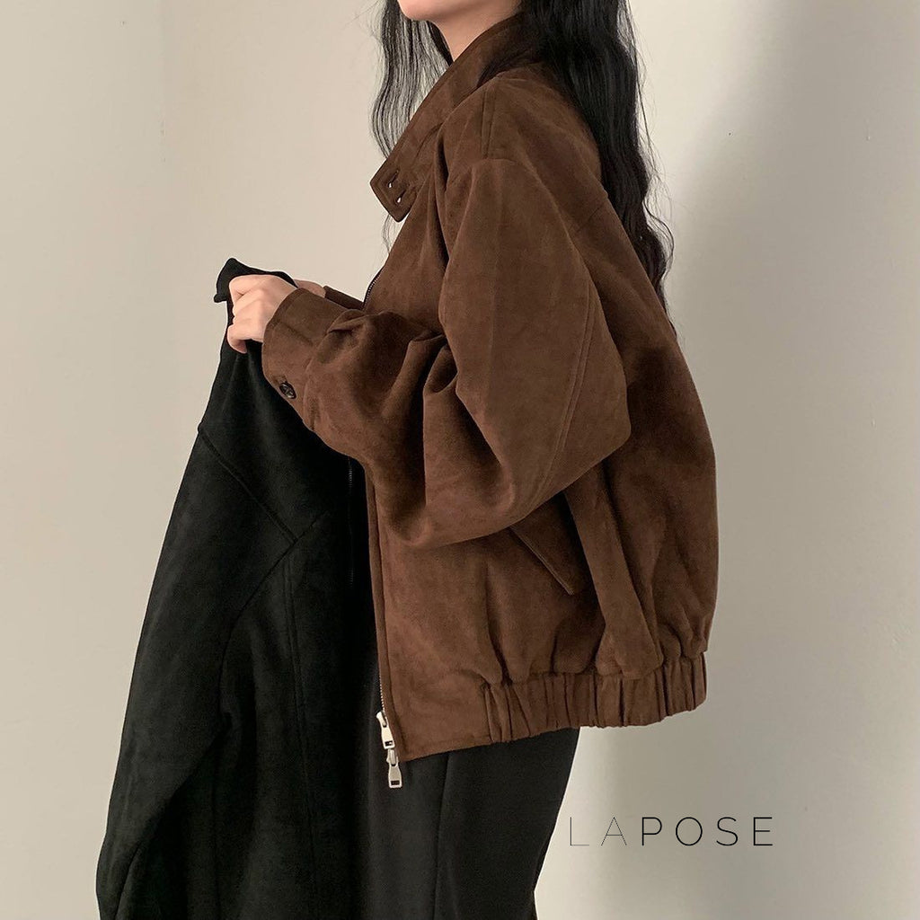 Nirvi Faux Suede Stand Collar Jacket [6LXFXLZ2]
