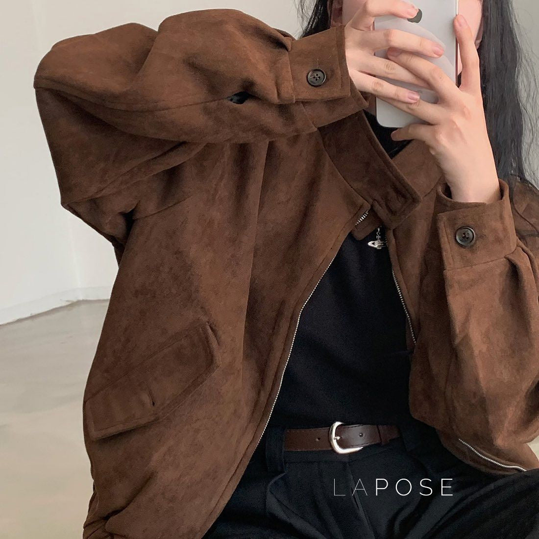 Nirvi Faux Suede Stand Collar Jacket [LKYI6WOS]