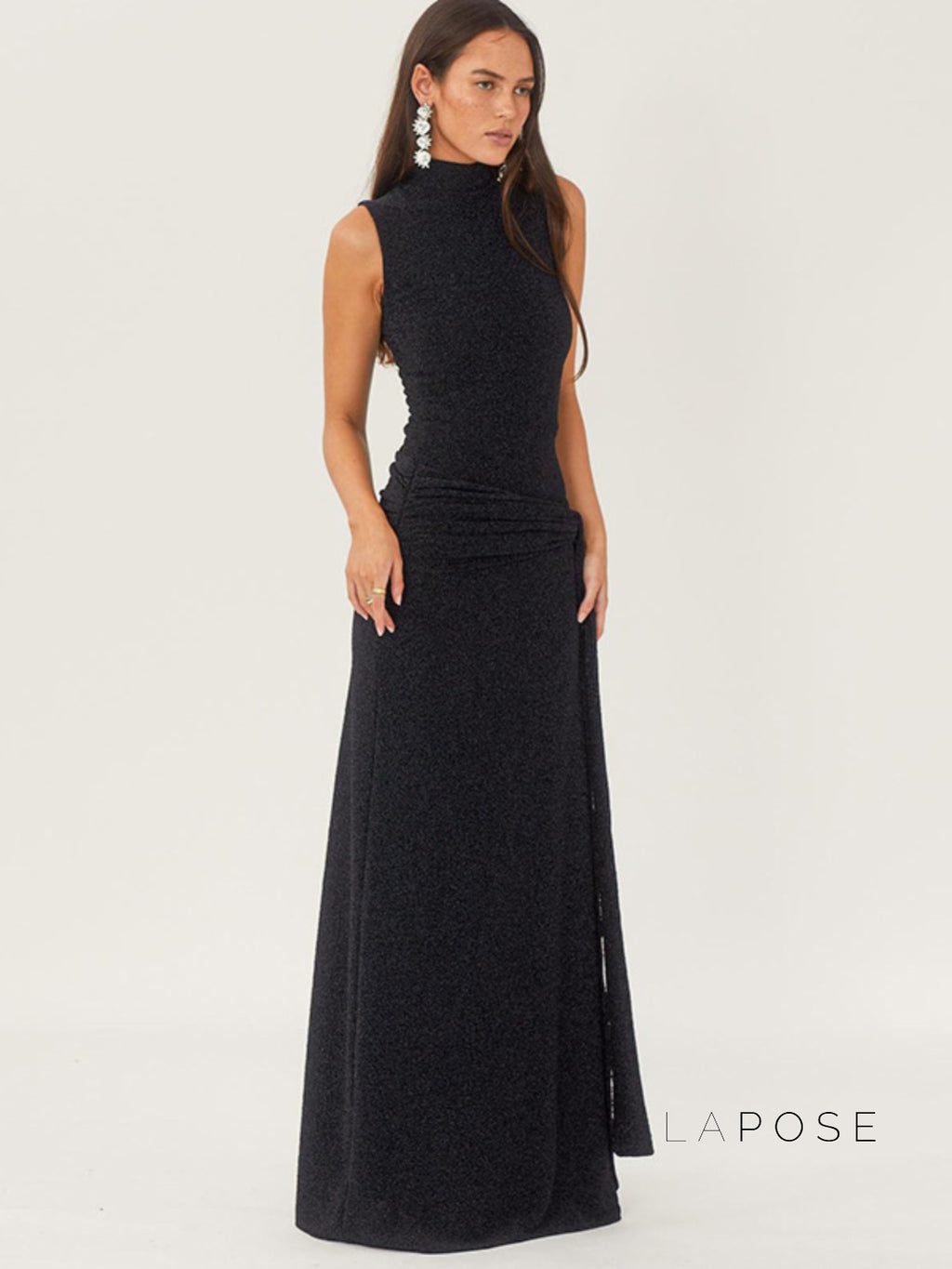 Niya Glitter High-Neck Maxi Dress [PX1XLR92]