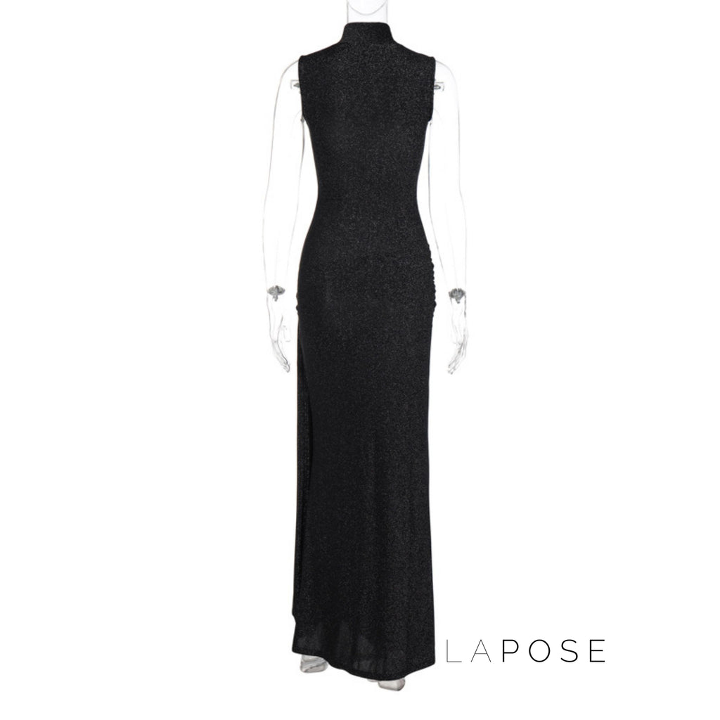 Niya Glitter High-Neck Maxi Dress [79A2LUCP]